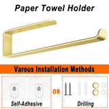 Towel Racks & Holders: Gold Kitchen Bathroom Paper Holder Towel Holder Self Adhesive or Screw Mount 31cm