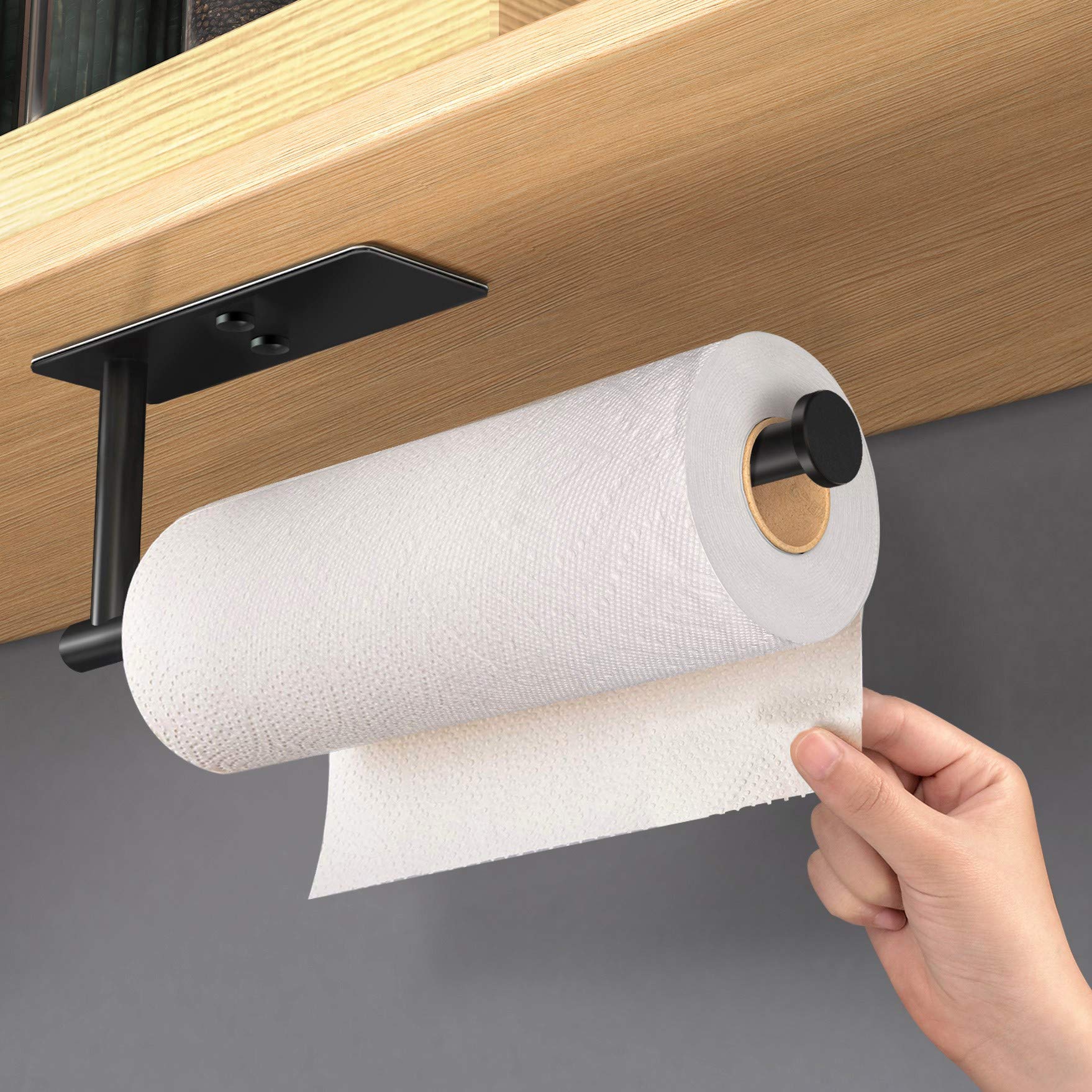 Towel Racks & Holders: Kitchen Paper Holder Under Cabinet Wall Mount Adhesive Paper Towel Holder Rectangle Black