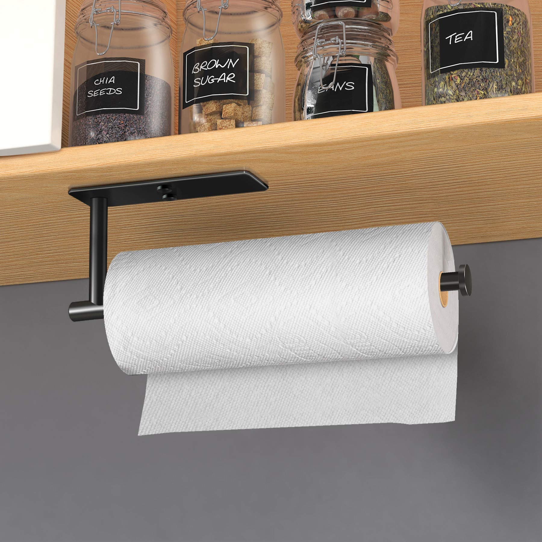 Towel Racks & Holders: Kitchen Paper Holder Under Cabinet Wall Mount Adhesive Paper Towel Holder Rectangle Black