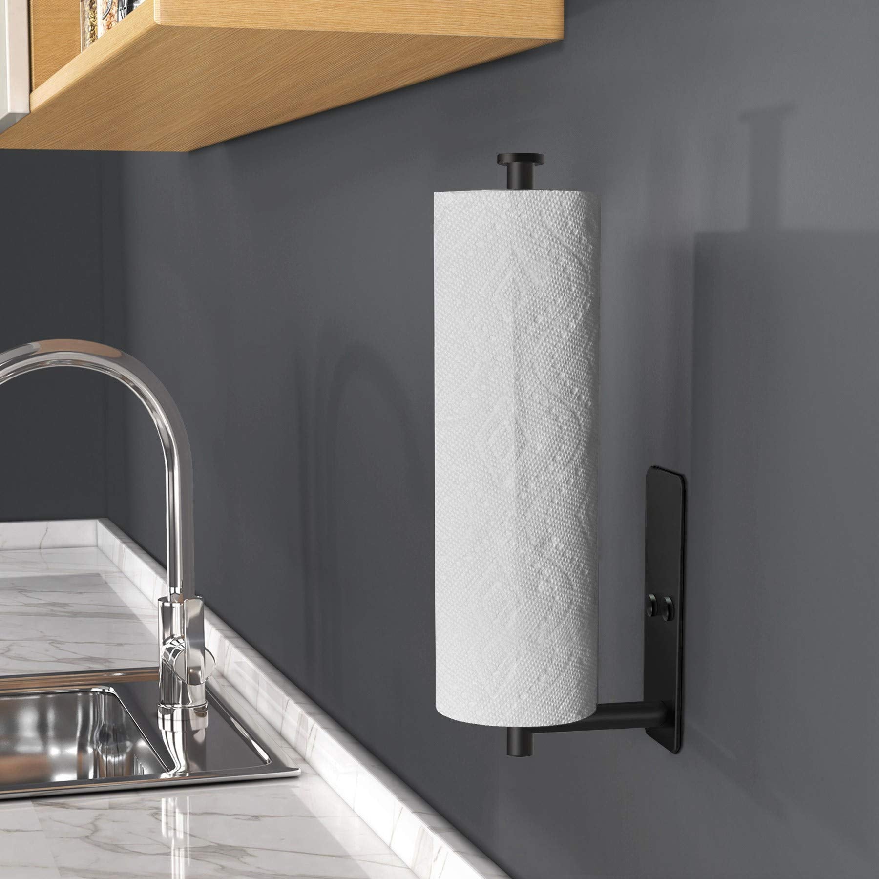 Towel Racks & Holders: Kitchen Paper Holder Under Cabinet Wall Mount Adhesive Paper Towel Holder Rectangle Black