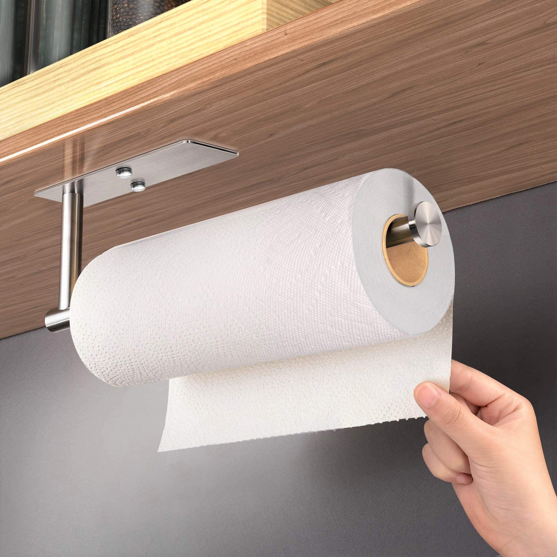 Towel Racks & Holders: Kitchen Paper Holder Under Cabinet Wall Mount Adhesive Paper Towel Holder Rectangle Silver
