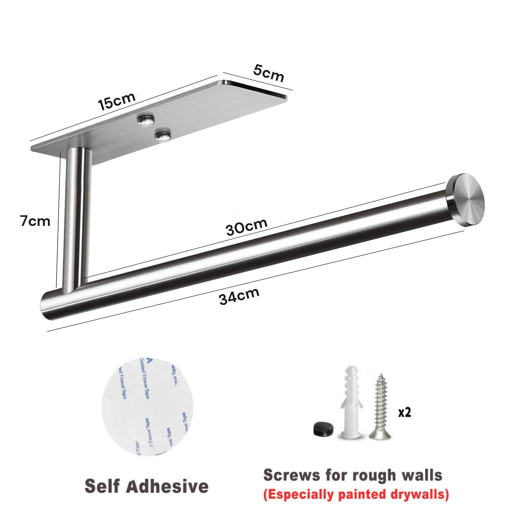 Towel Racks & Holders: Kitchen Paper Holder Under Cabinet Wall Mount Adhesive Paper Towel Holder Rectangle Silver