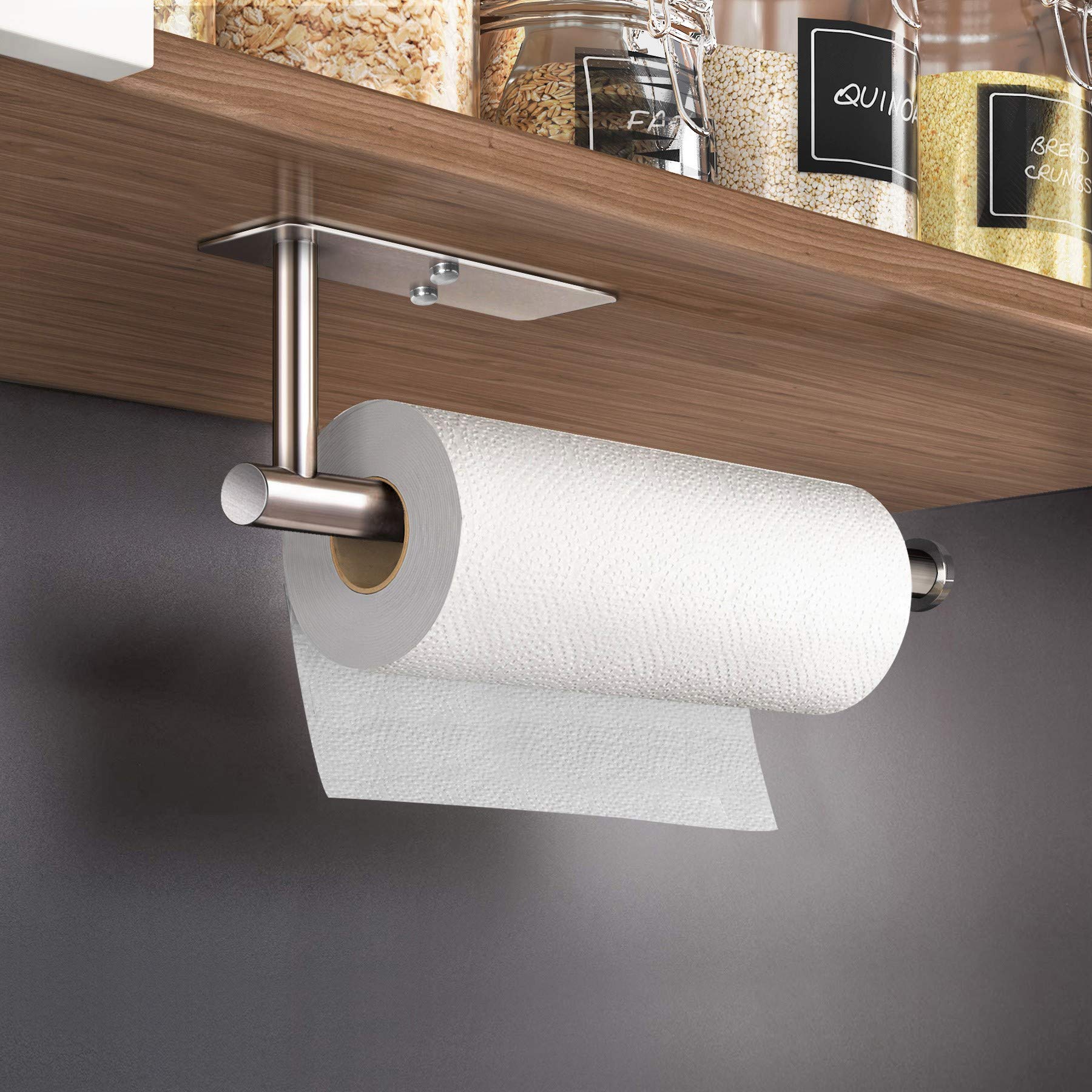 Towel Racks & Holders: Kitchen Paper Holder Under Cabinet Wall Mount Adhesive Paper Towel Holder Rectangle Silver