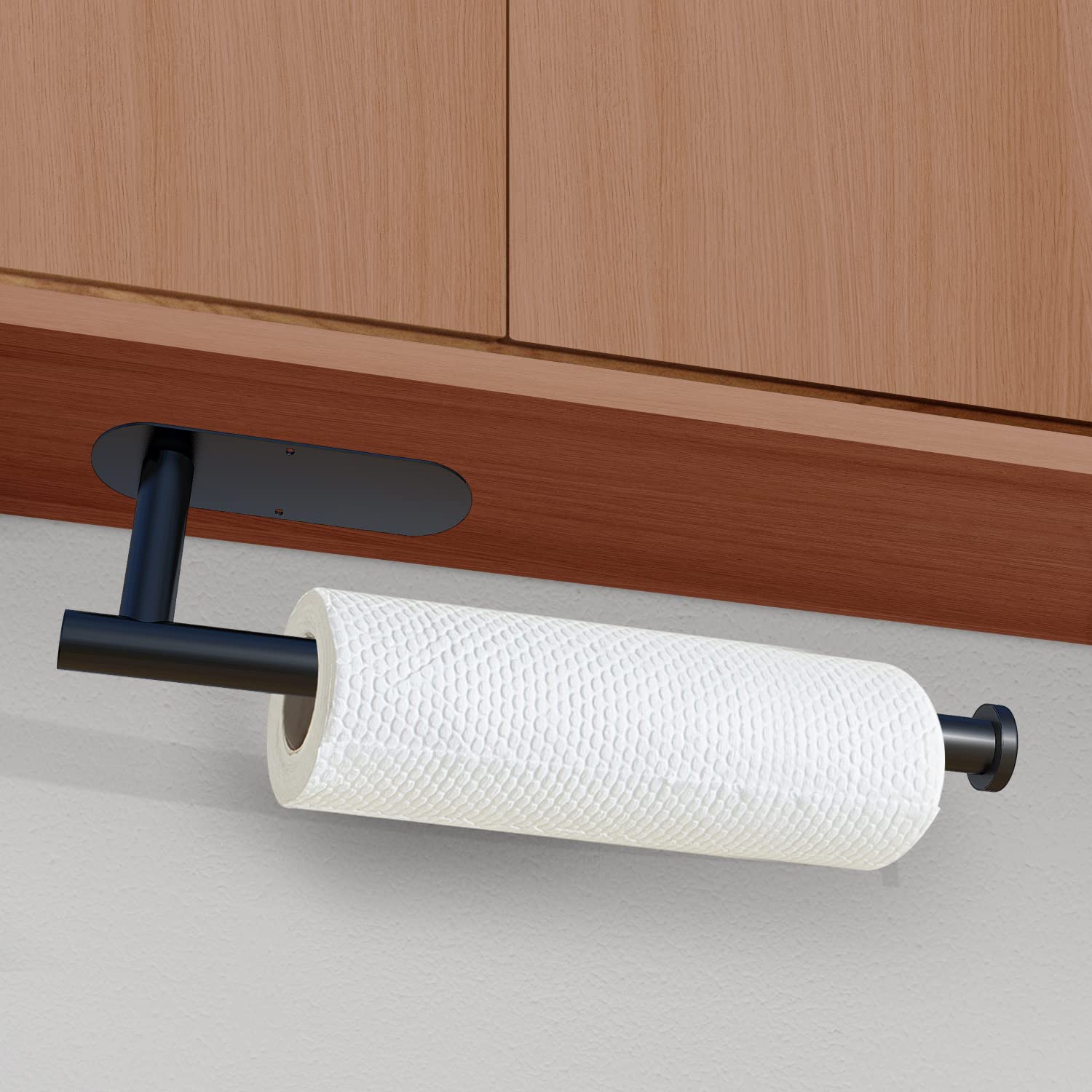 Towel Racks & Holders: Kitchen Paper Holder Under Cabinet Wall Mount Adhesive Paper Towel Holder  Black