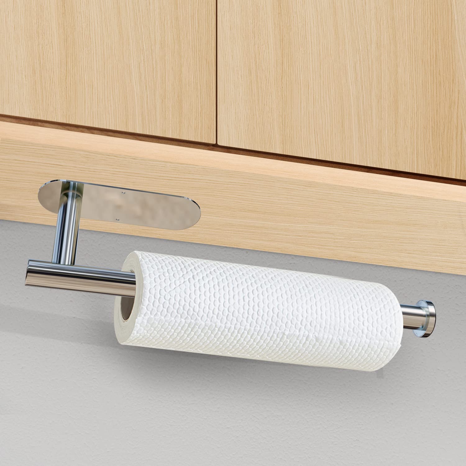 Towel Racks & Holders: Kitchen Paper Holder Under Cabinet Wall Mount Adhesive Paper Towel Holder  Silver