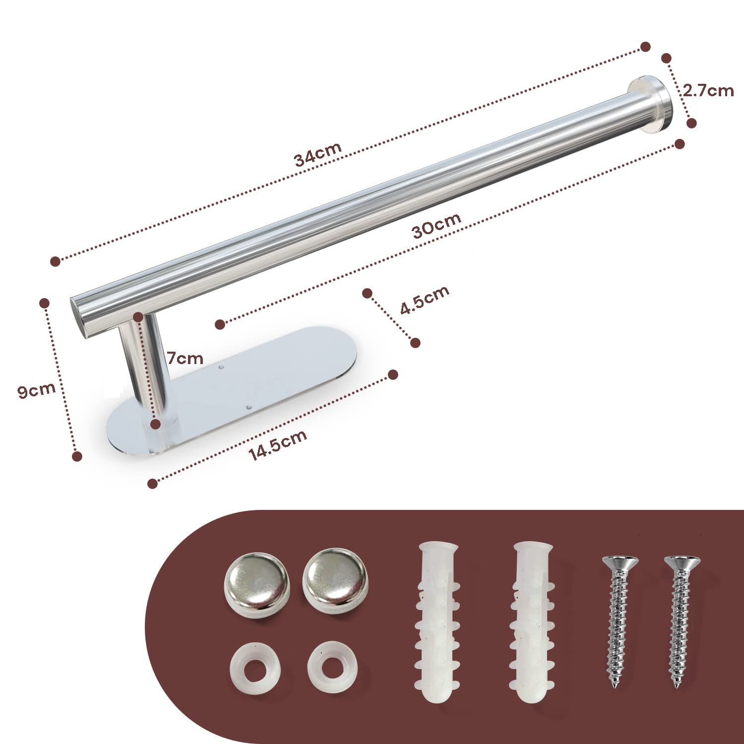 Towel Racks & Holders: Kitchen Paper Holder Under Cabinet Wall Mount Adhesive Paper Towel Holder  Silver