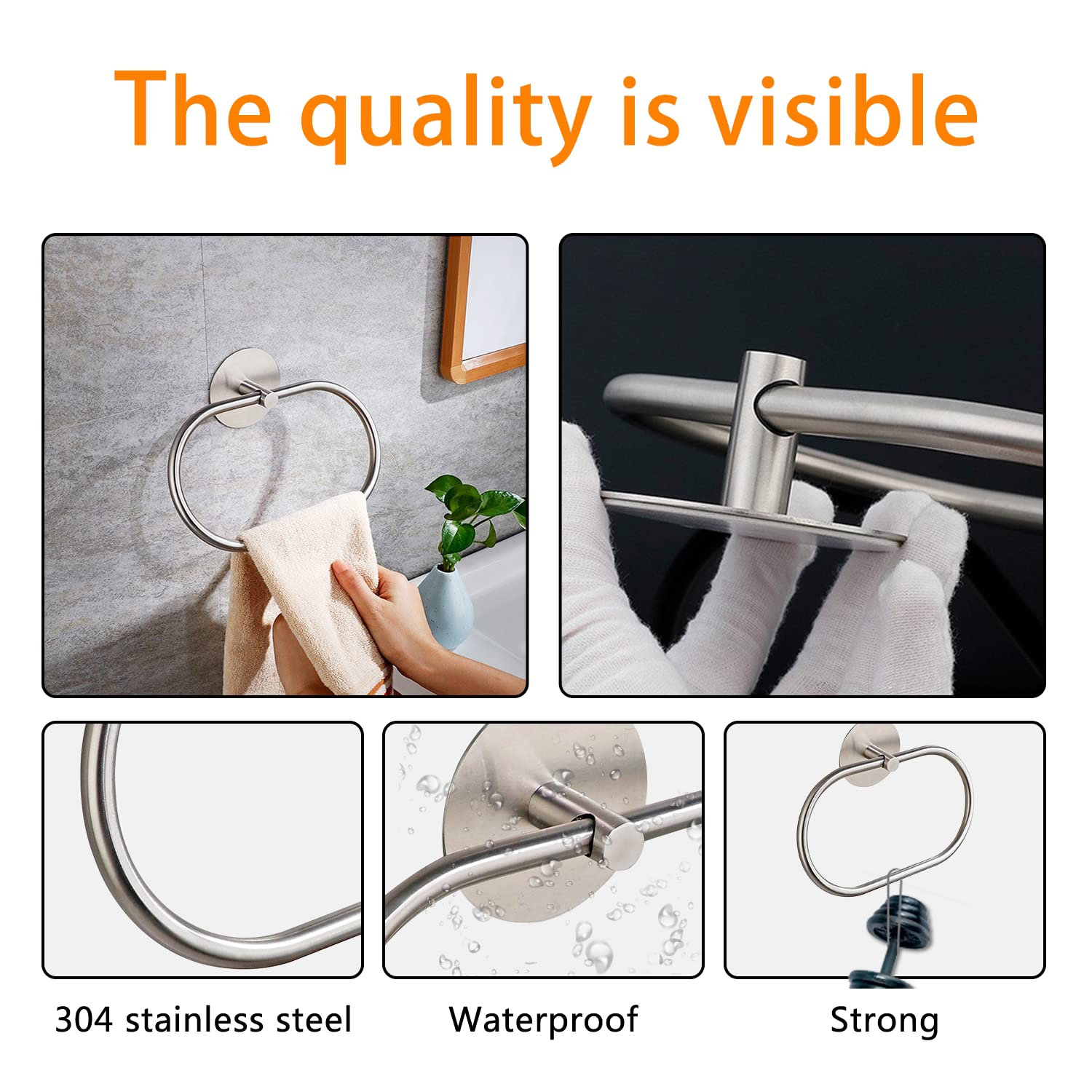 Towel Racks & Holders: Bathroom Towel Ring Bathroom Towel Rack Adhesive Hand Towels Holder Towel Hanger Silver