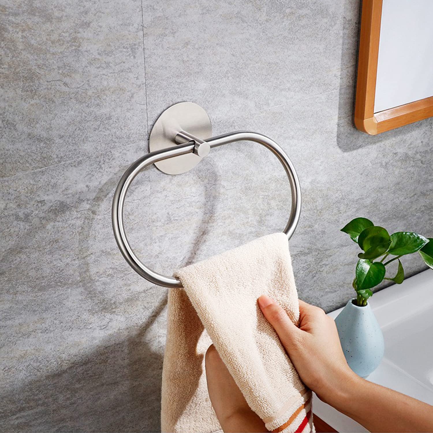 Towel Racks & Holders: Bathroom Towel Ring Bathroom Towel Rack Adhesive Hand Towels Holder Towel Hanger Silver
