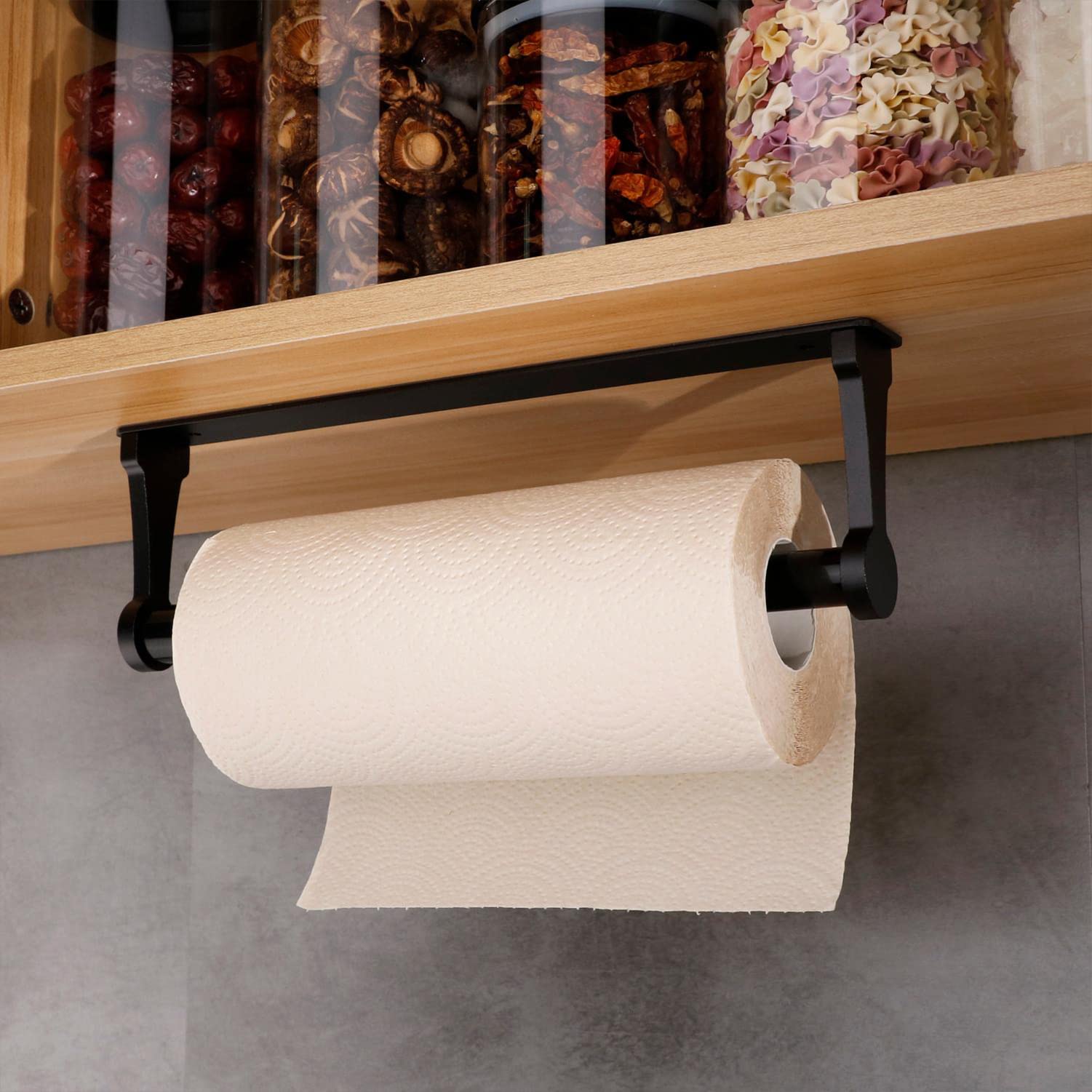 Towel Racks & Holders: Kitchen Paper Holder Under Cabinet Screw Wall Mount Adhesive Paper Towel Holder Rectangle Black