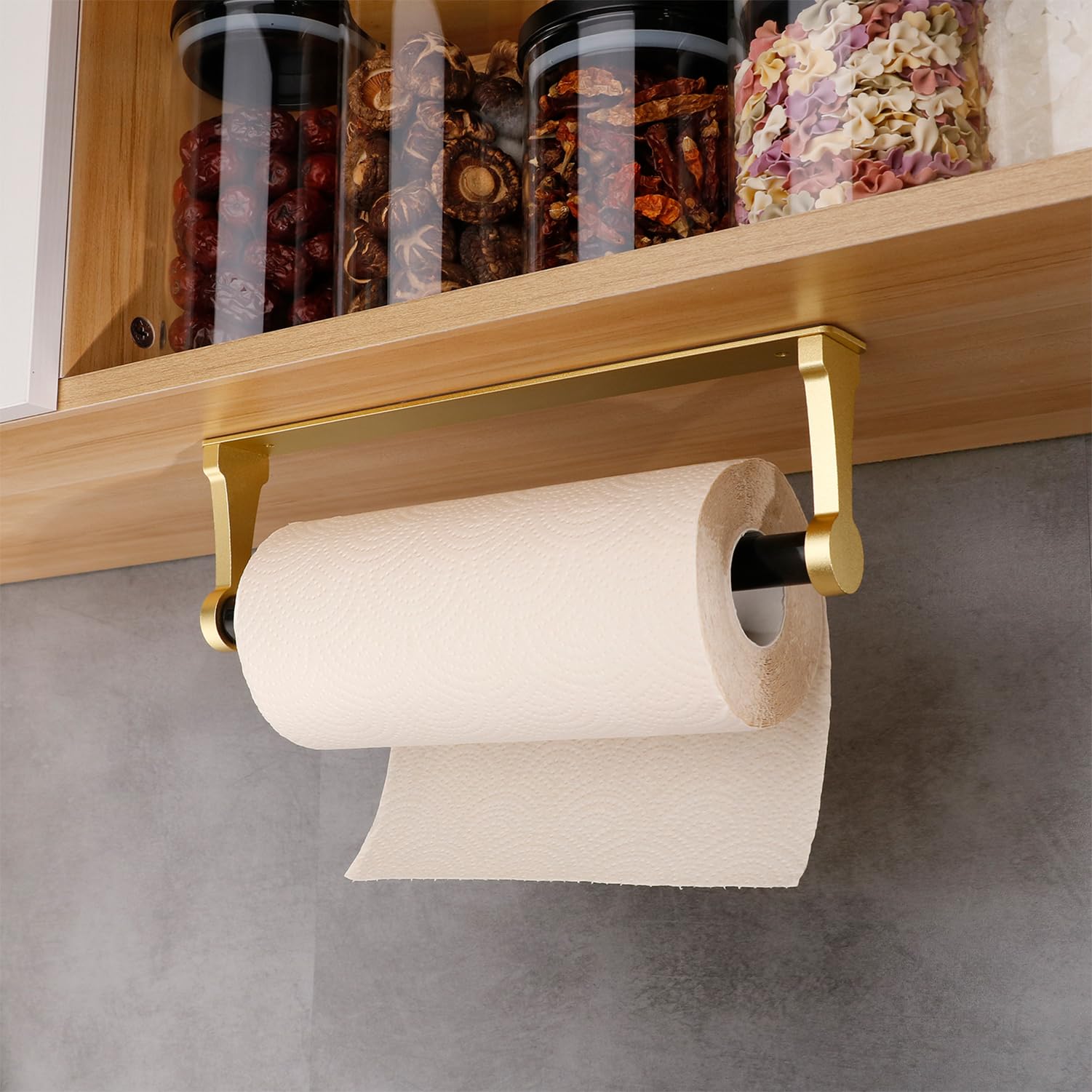 Towel Racks & Holders: Kitchen Paper Holder Under Cabinet Screw Wall Mount Adhesive Paper Towel Holder Rectangle Gold