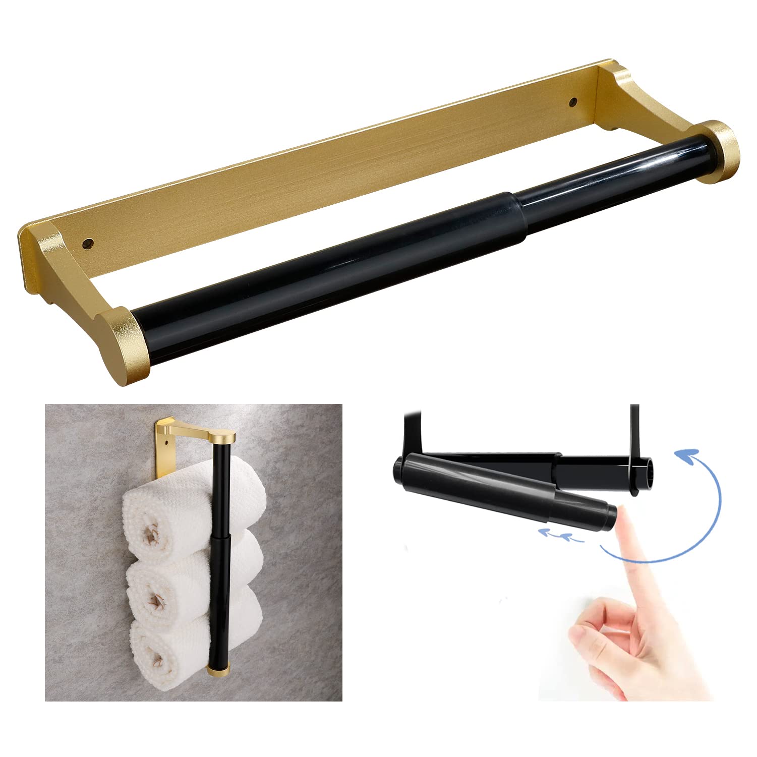 Towel Racks & Holders: Kitchen Paper Holder Under Cabinet Screw Wall Mount Adhesive Paper Towel Holder Rectangle Gold