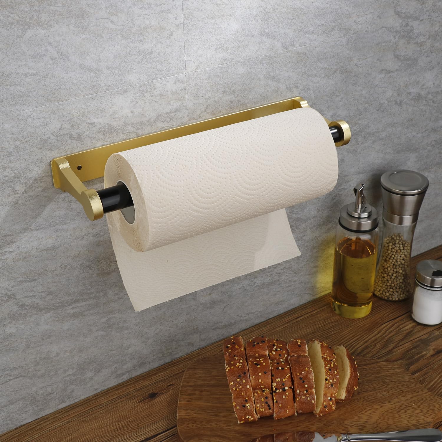 Towel Racks & Holders: Kitchen Paper Holder Under Cabinet Screw Wall Mount Adhesive Paper Towel Holder Rectangle Gold