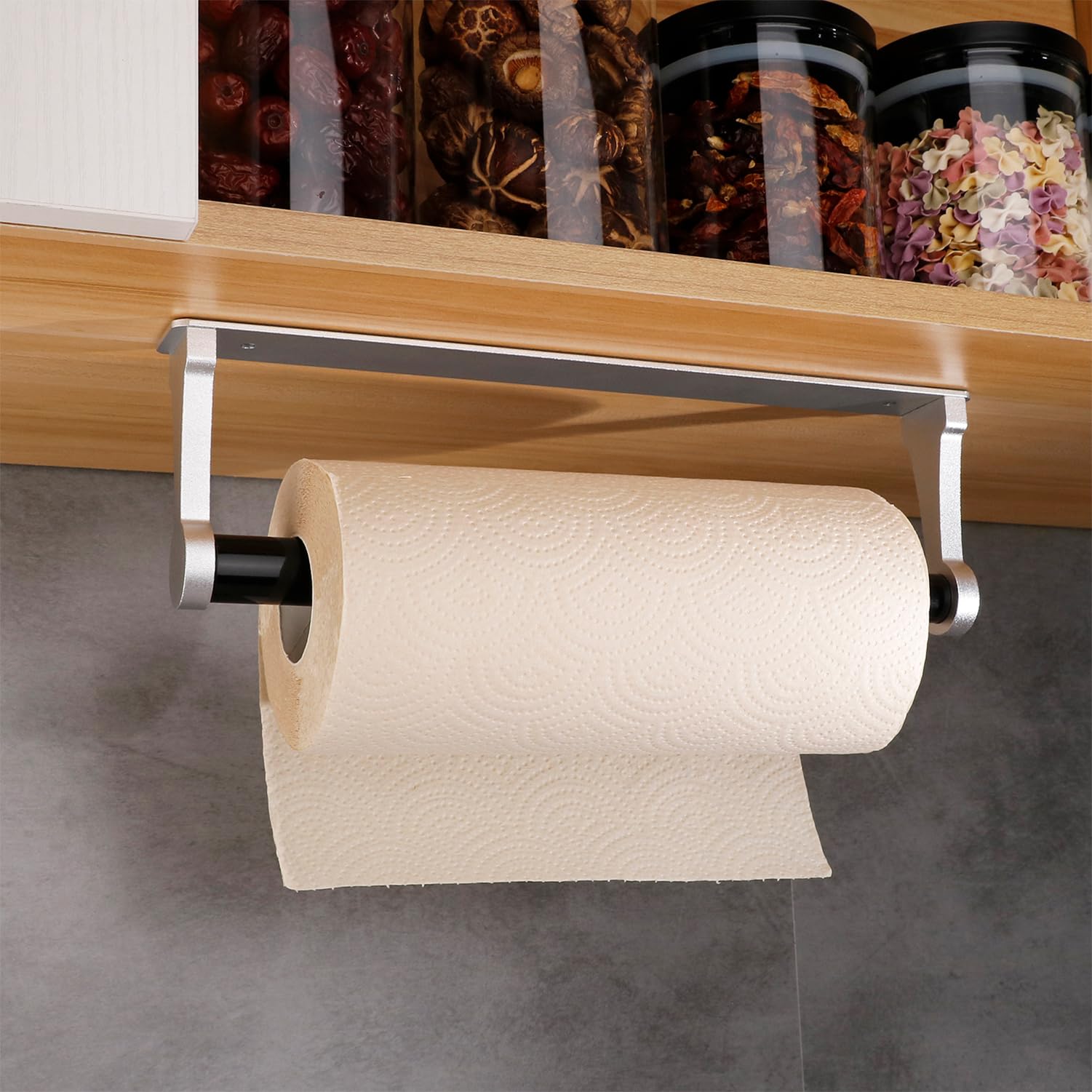 Towel Racks & Holders: Kitchen Paper Holder Under Cabinet Screw Wall Mount Adhesive Paper Towel Holder Rectangle Silver