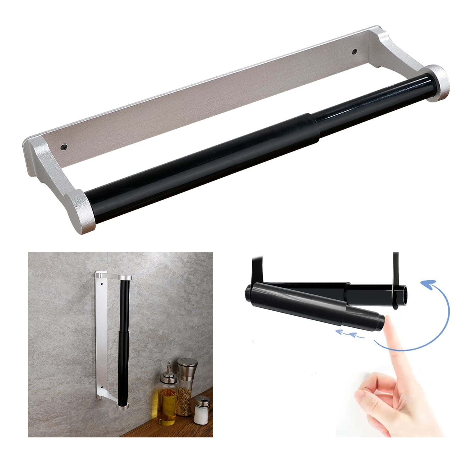Towel Racks & Holders: Kitchen Paper Holder Under Cabinet Screw Wall Mount Adhesive Paper Towel Holder Rectangle Silver