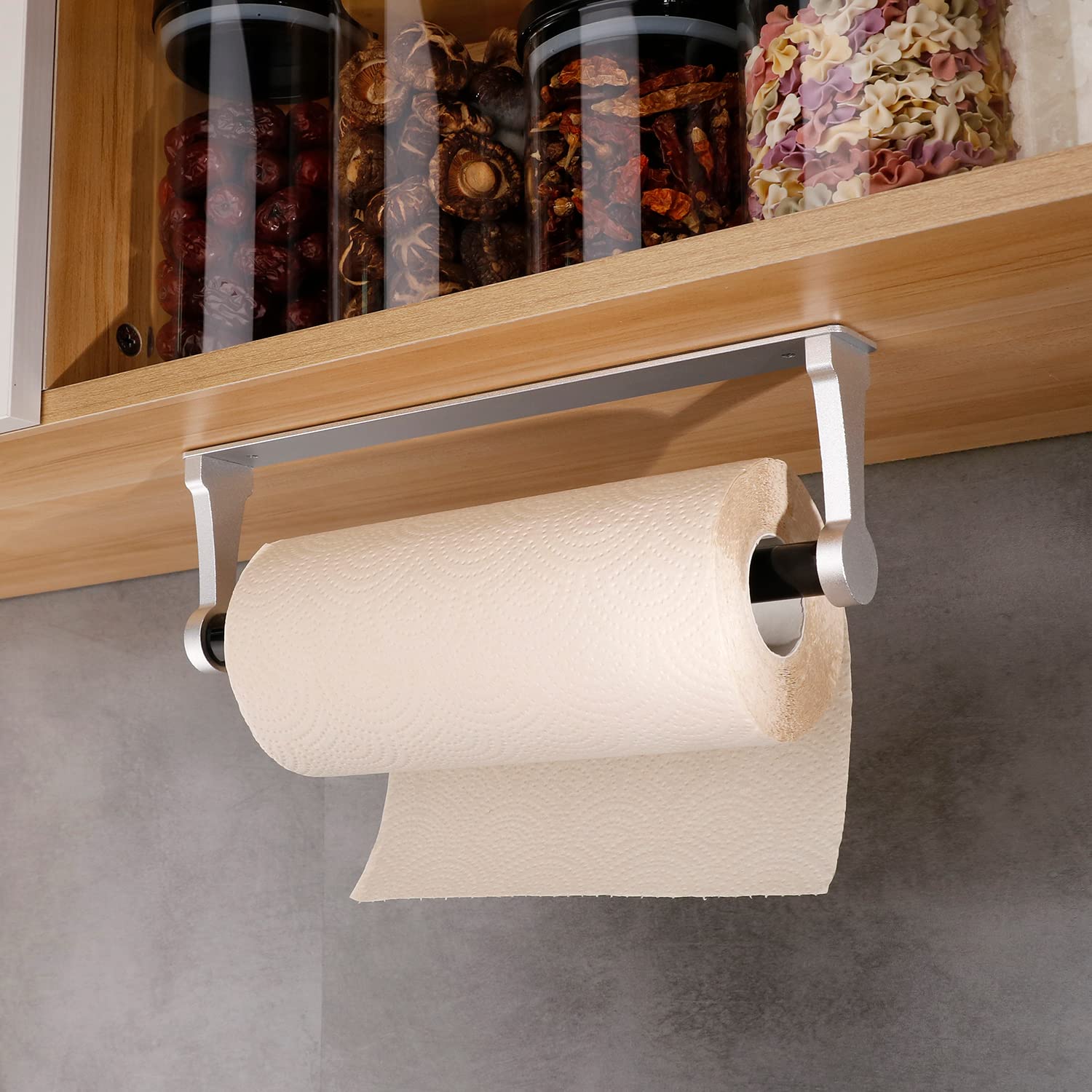 Towel Racks & Holders: Kitchen Paper Holder Under Cabinet Screw Wall Mount Adhesive Paper Towel Holder Rectangle Silver