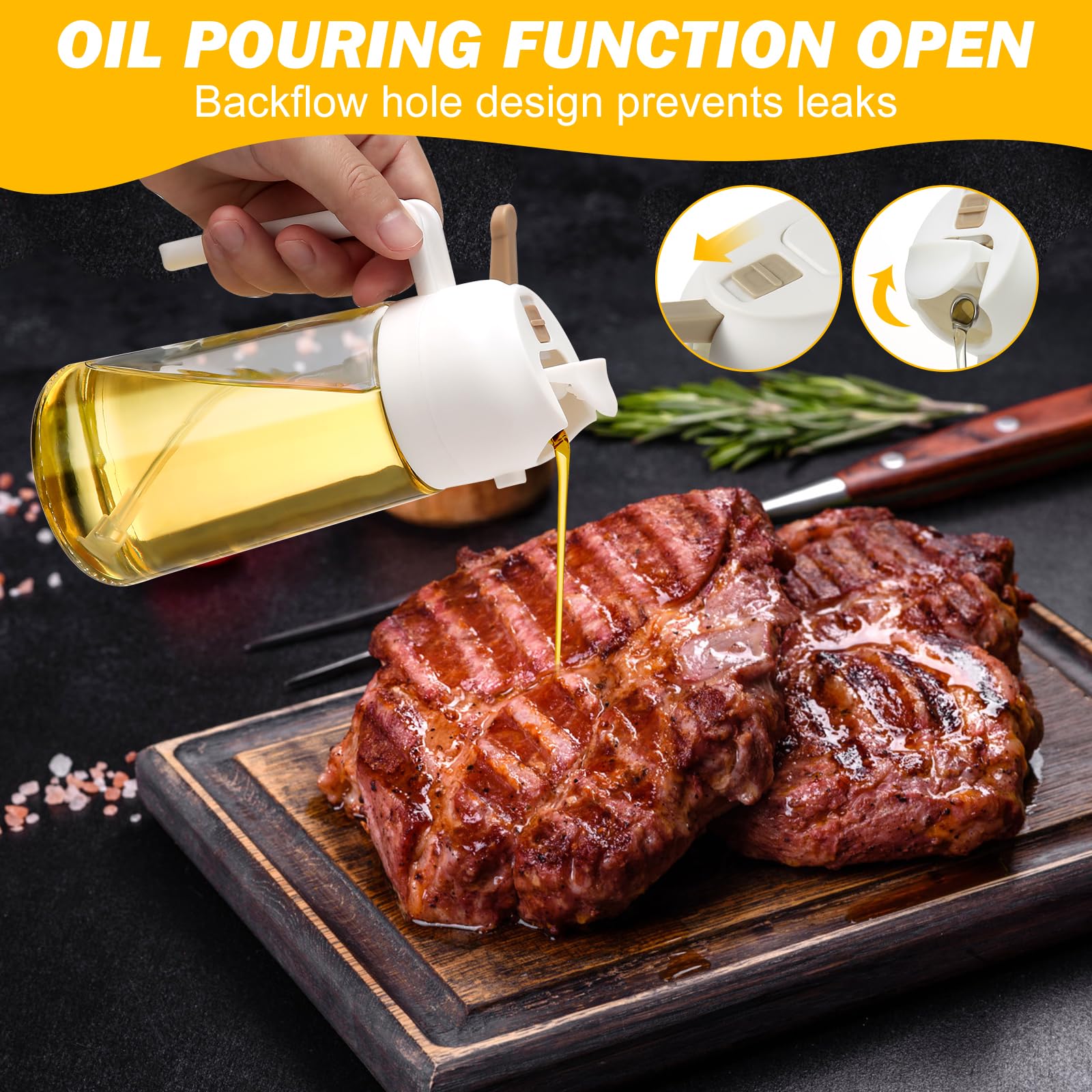 Air Fryers: 600ml 2 in 1 Glass Oil Sprayer Dispenser Kitchen Sprayz Cooking Baking Oil Bottle BBQ Spray White