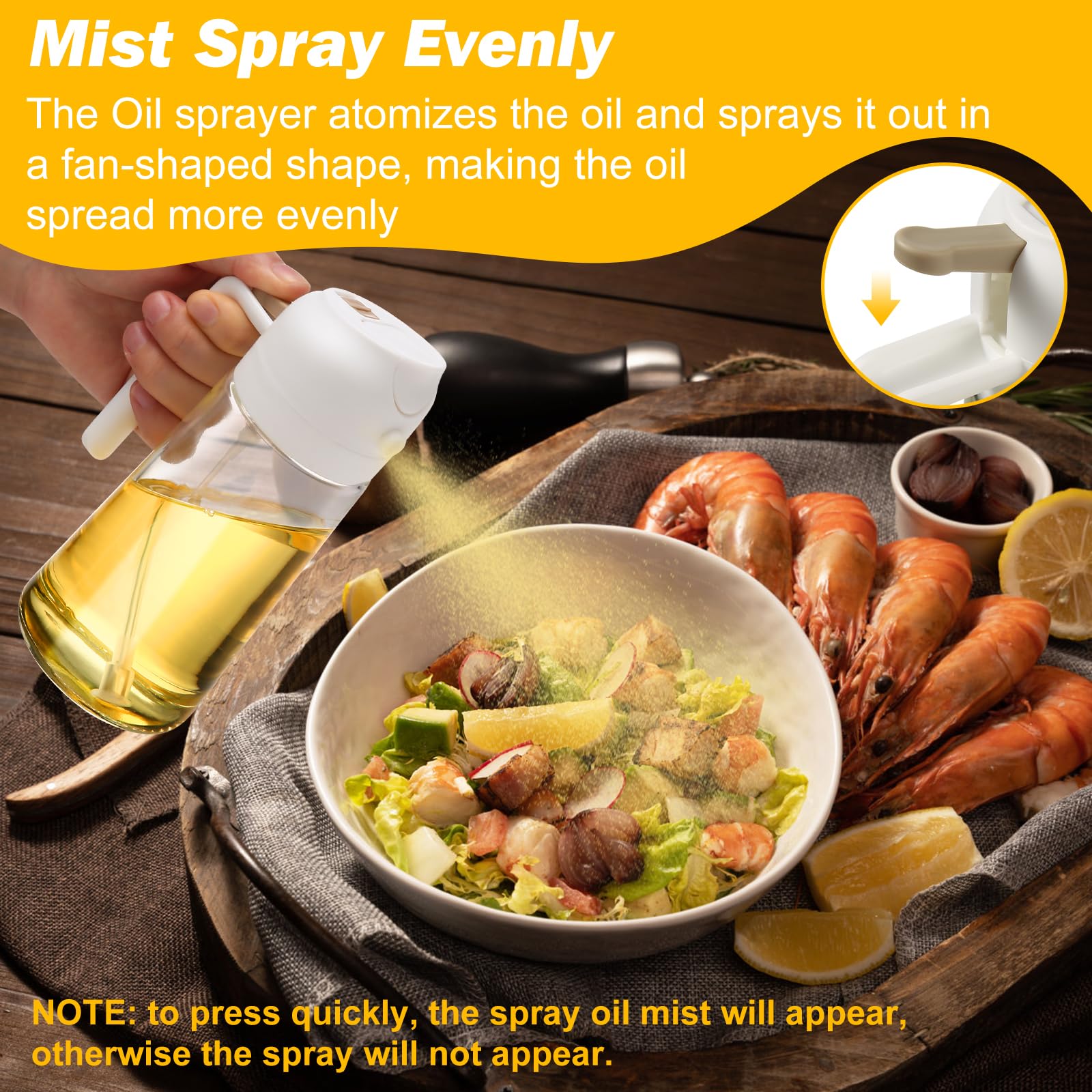 Air Fryers: 600ml 2 in 1 Glass Oil Sprayer Dispenser Kitchen Sprayz Cooking Baking Oil Bottle BBQ Spray White