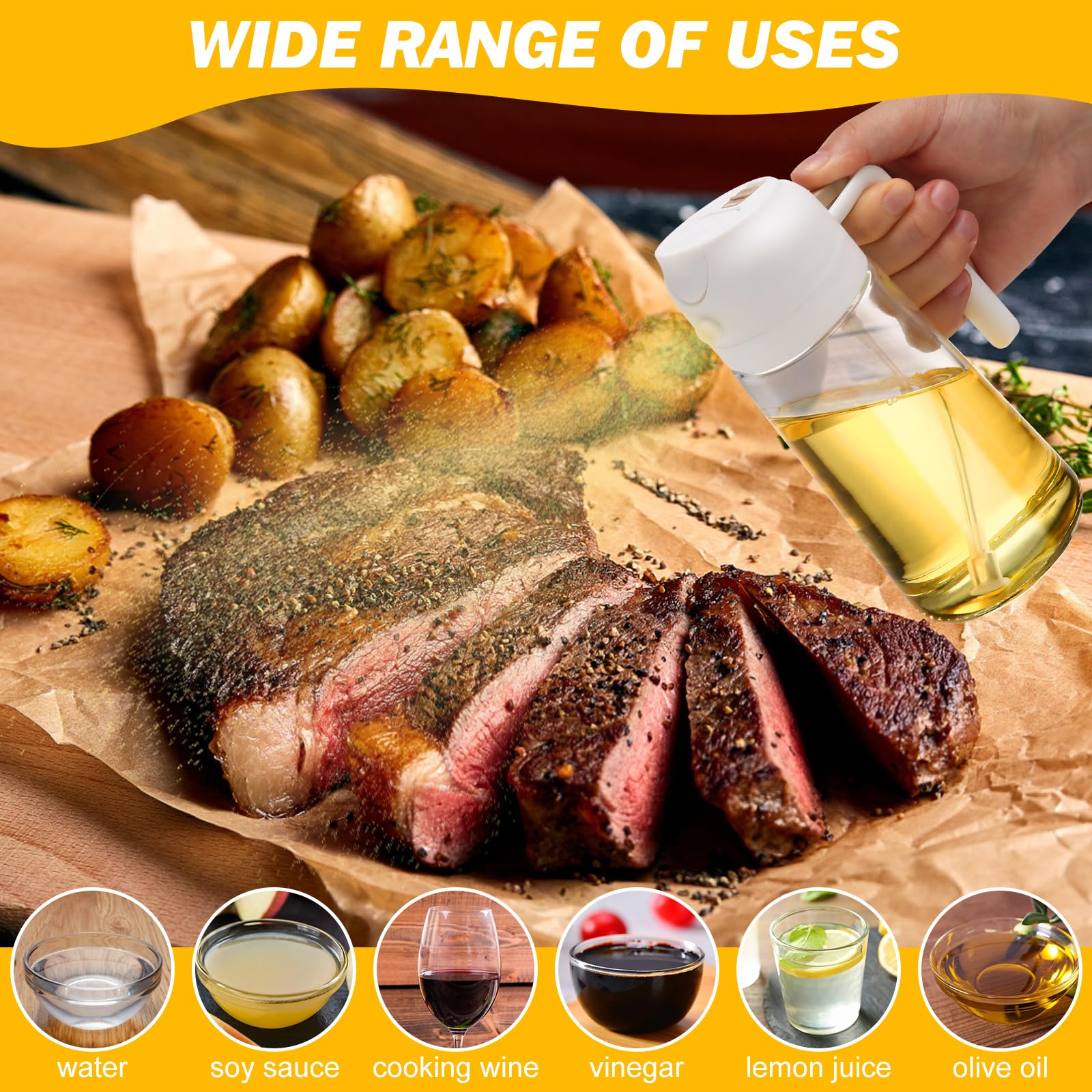 Air Fryers: 600ml 2 in 1 Glass Oil Sprayer Dispenser Kitchen Sprayz Cooking Baking Oil Bottle BBQ Spray White