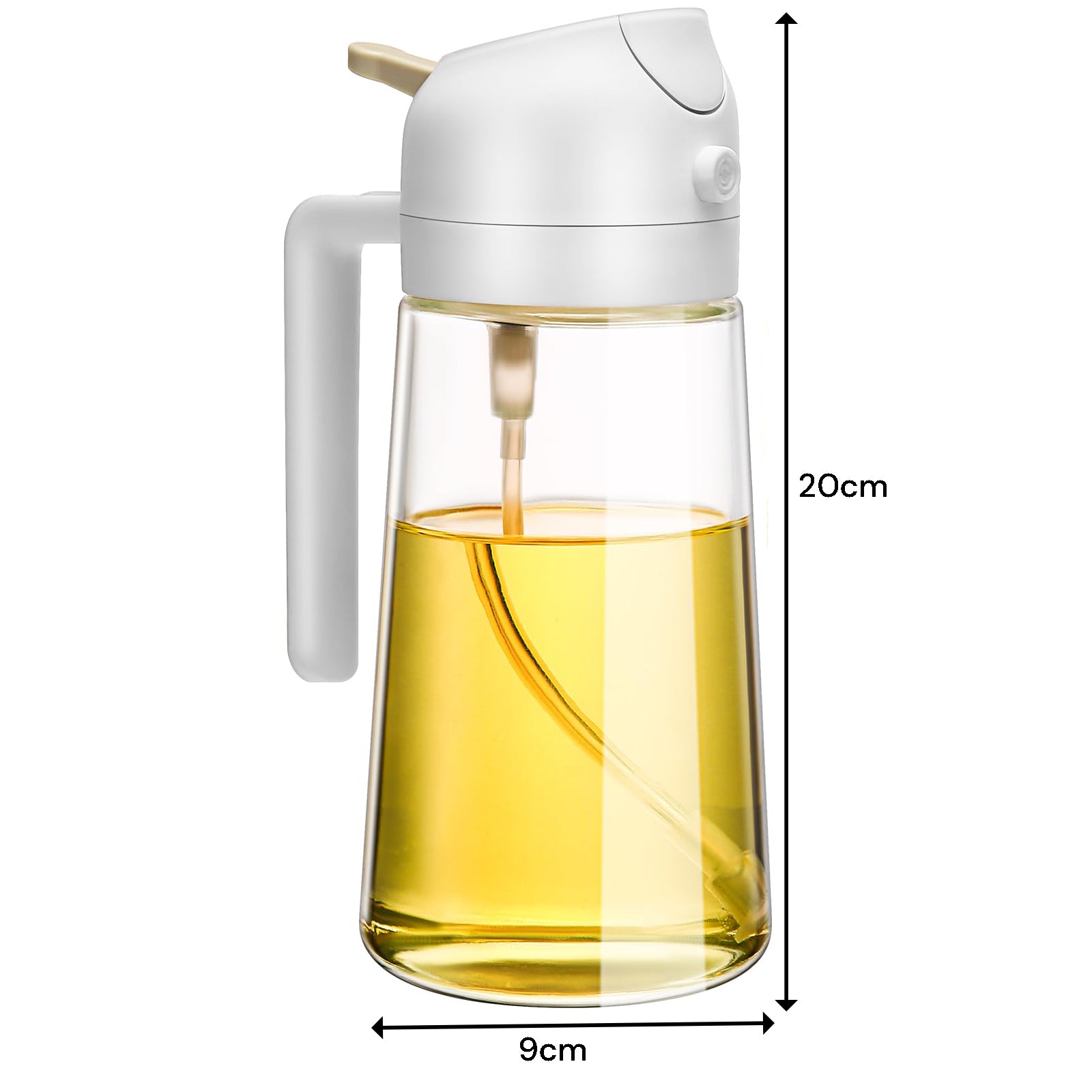 Air Fryers: 600ml 2 in 1 Glass Oil Sprayer Dispenser Kitchen Sprayz Cooking Baking Oil Bottle BBQ Spray White