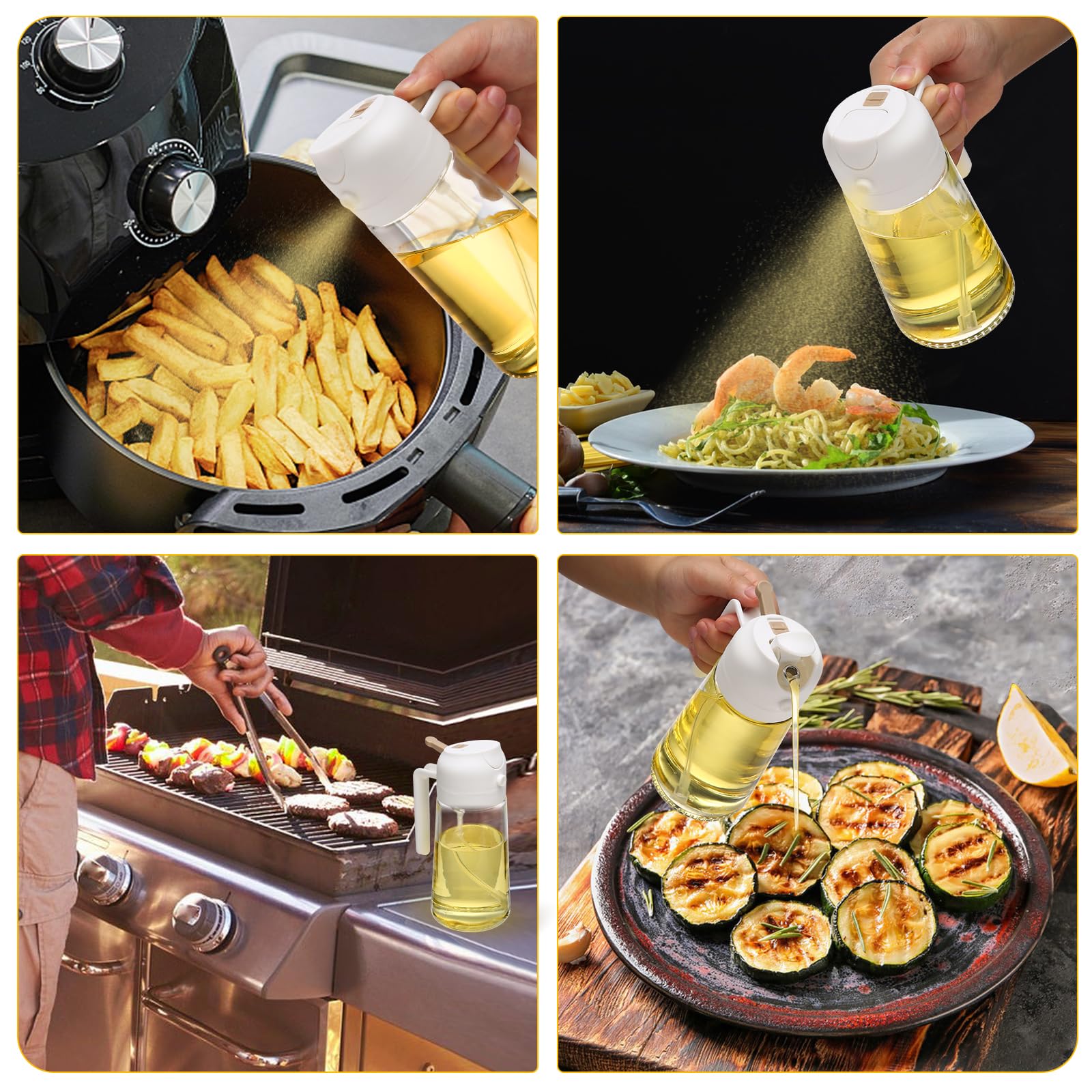 Air Fryers: 600ml 2 in 1 Glass Oil Sprayer Dispenser Kitchen Sprayz Cooking Baking Oil Bottle BBQ Spray White