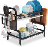 Kitchen & Bathroom DIY: Dish Rack 2 Tier Dish Dryer Drainer Stainless Steel Dish Drying Rack Drip Trays Side Holder Kitchen Storage Save Space