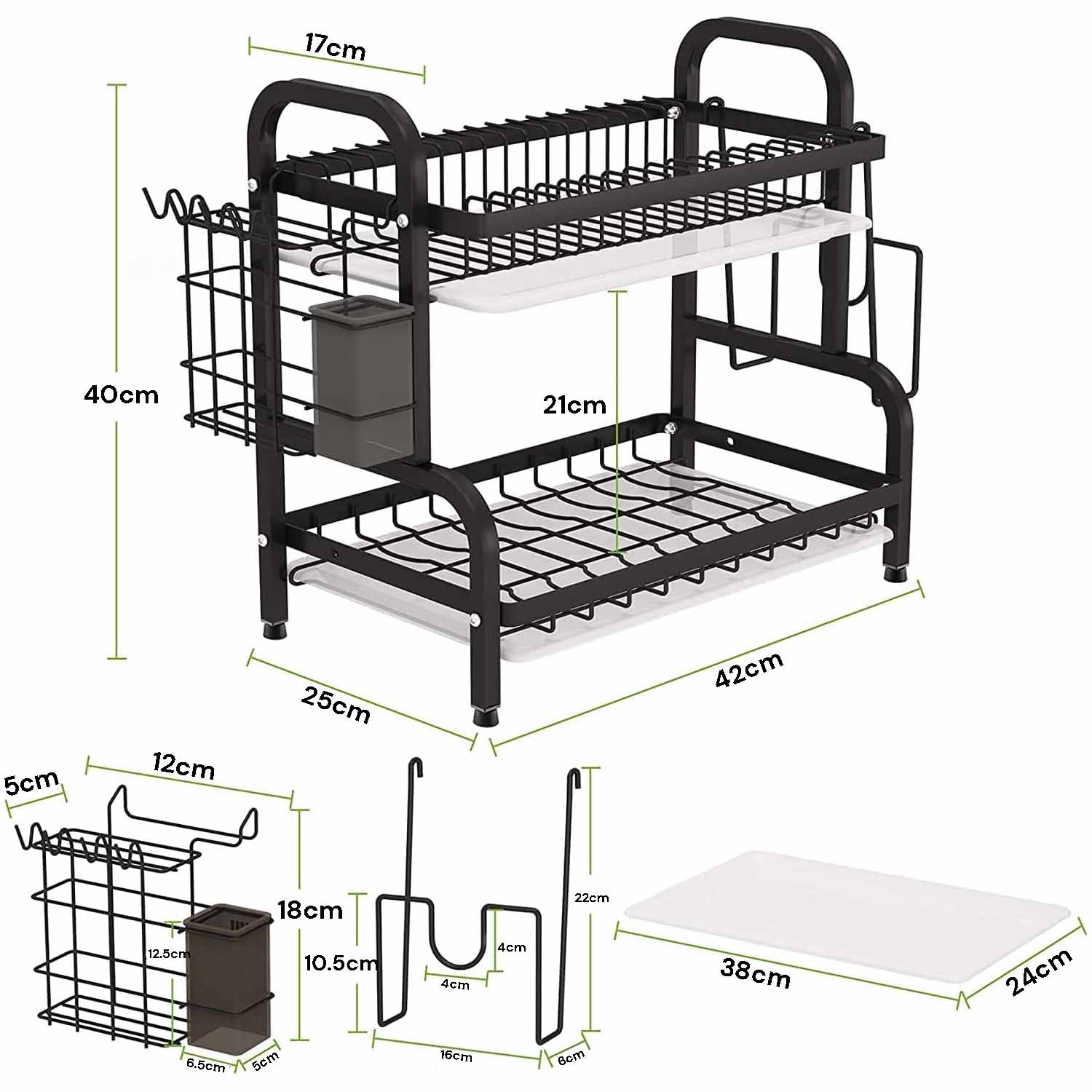 Kitchen & Bathroom DIY: Dish Rack 2 Tier Dish Dryer Drainer Stainless Steel Dish Drying Rack Drip Trays Side Holder Kitchen Storage Save Space