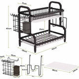 Kitchen & Bathroom DIY: Dish Rack 2 Tier Dish Dryer Drainer Stainless Steel Dish Drying Rack Drip Trays Side Holder Kitchen Storage Save Space