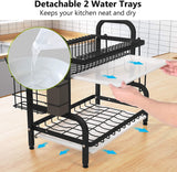 Kitchen & Bathroom DIY: Dish Rack 2 Tier Dish Dryer Drainer Stainless Steel Dish Drying Rack Drip Trays Side Holder Kitchen Storage Save Space