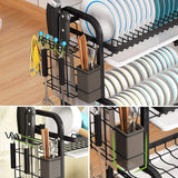 Kitchen & Bathroom DIY: Dish Rack 2 Tier Dish Dryer Drainer Stainless Steel Dish Drying Rack Drip Trays Side Holder Kitchen Storage Save Space