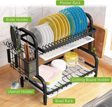 Kitchen & Bathroom DIY: Dish Rack 2 Tier Dish Dryer Drainer Stainless Steel Dish Drying Rack Drip Trays Side Holder Kitchen Storage Save Space