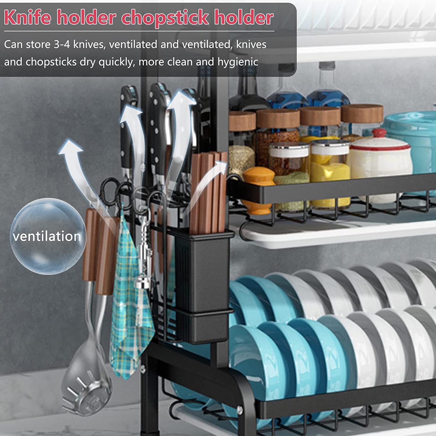 Kitchen & Bathroom DIY: Dish Rack 3 Tier Dish Dryer Drainer Stainless Steel Dish Drying Rack Drip Trays Side Holder Kitchen Storage Save Space