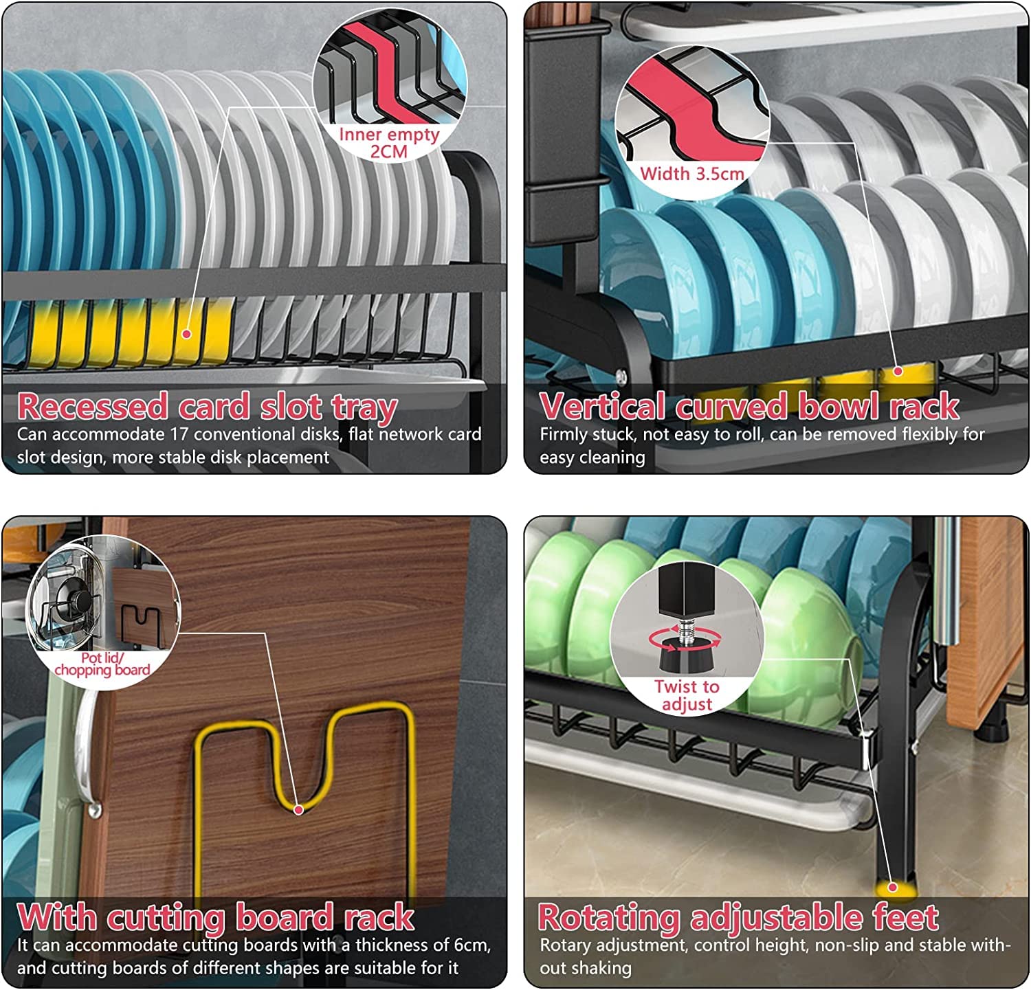Kitchen & Bathroom DIY: Dish Rack 3 Tier Dish Dryer Drainer Stainless Steel Dish Drying Rack Drip Trays Side Holder Kitchen Storage Save Space
