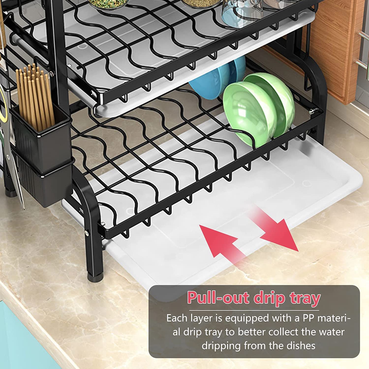 Kitchen & Bathroom DIY: Dish Rack 3 Tier Dish Dryer Drainer Stainless Steel Dish Drying Rack Drip Trays Side Holder Kitchen Storage Save Space