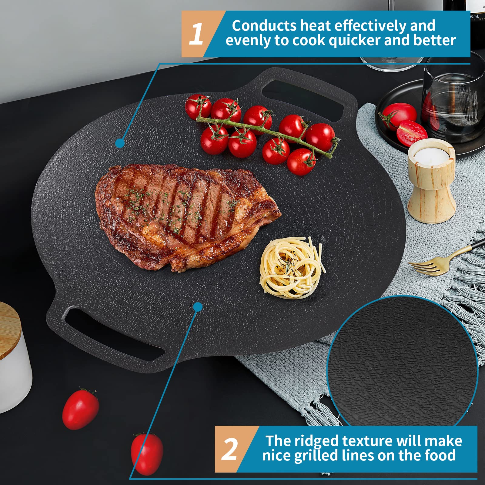 BBQ Tools: Korean Grill Pan Nonstick 6 Layer 40cm Round BBQ Griddle Indoor or Outdoor Cooking