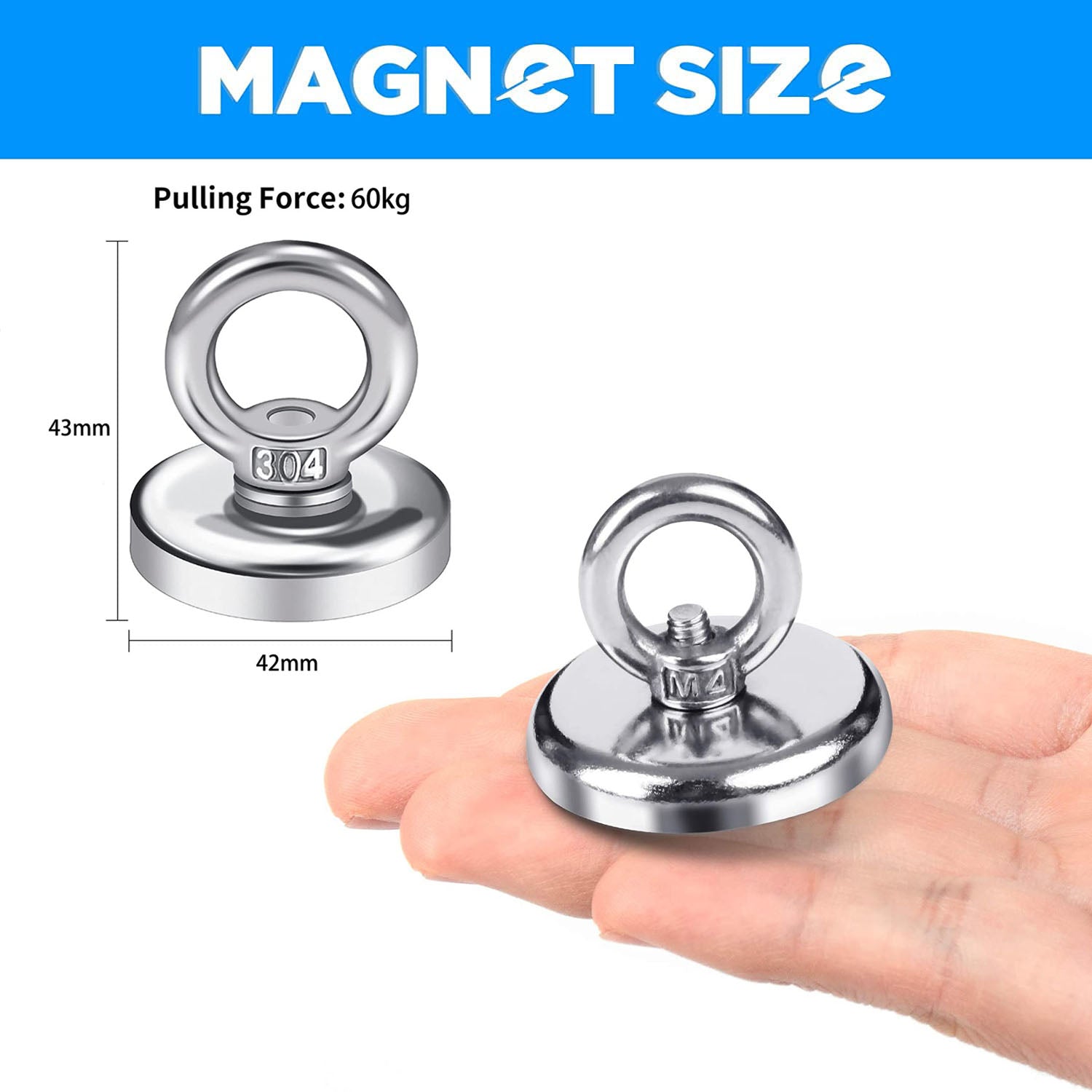 Outdoor Play Equipment: Salvage 60KG Recovery Magnet Hook Countersunk Hole Eyebolt Treasure Hunting Fishing