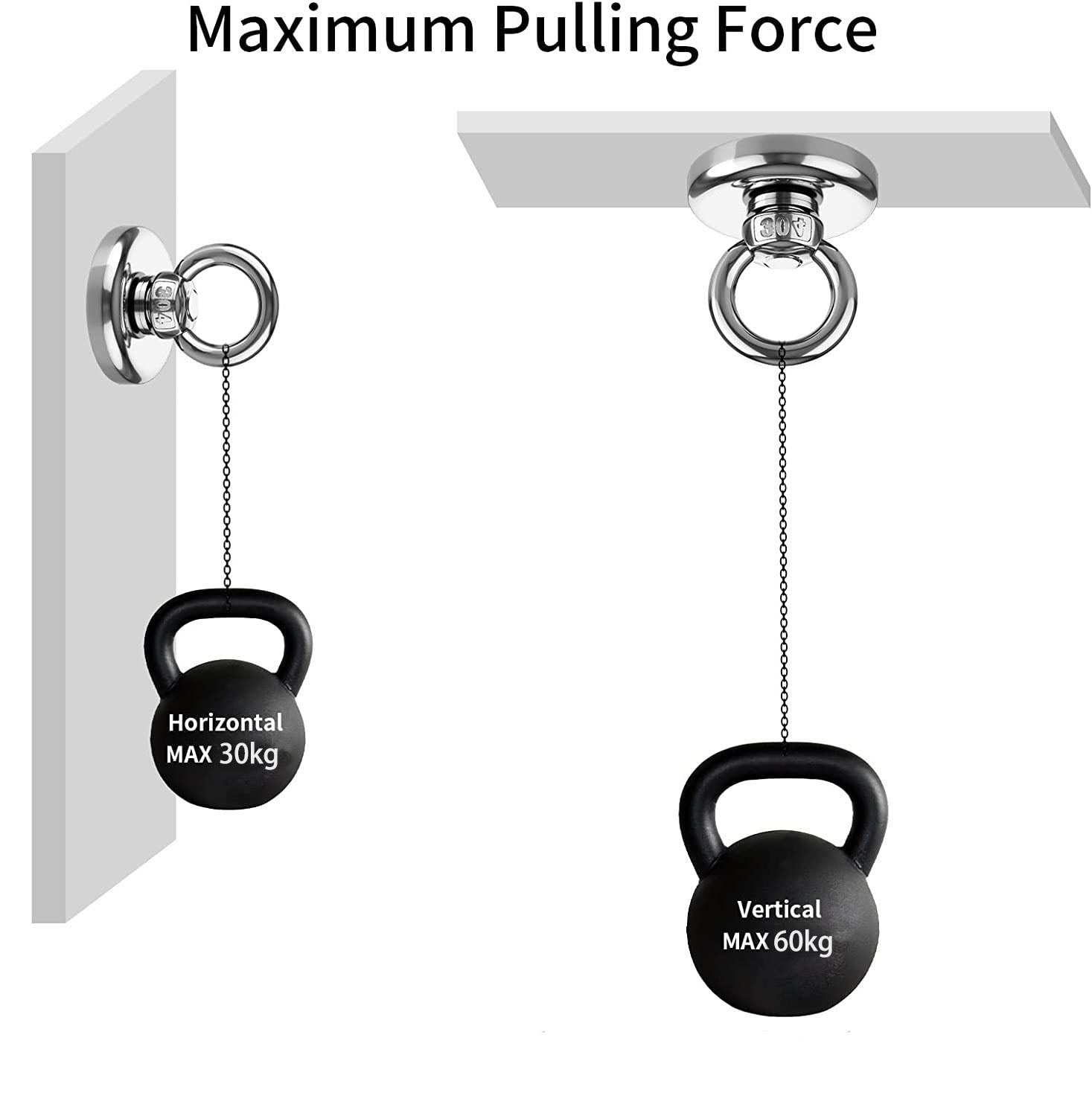 Outdoor Play Equipment: Salvage 60KG Recovery Magnet Hook Countersunk Hole Eyebolt Treasure Hunting Fishing