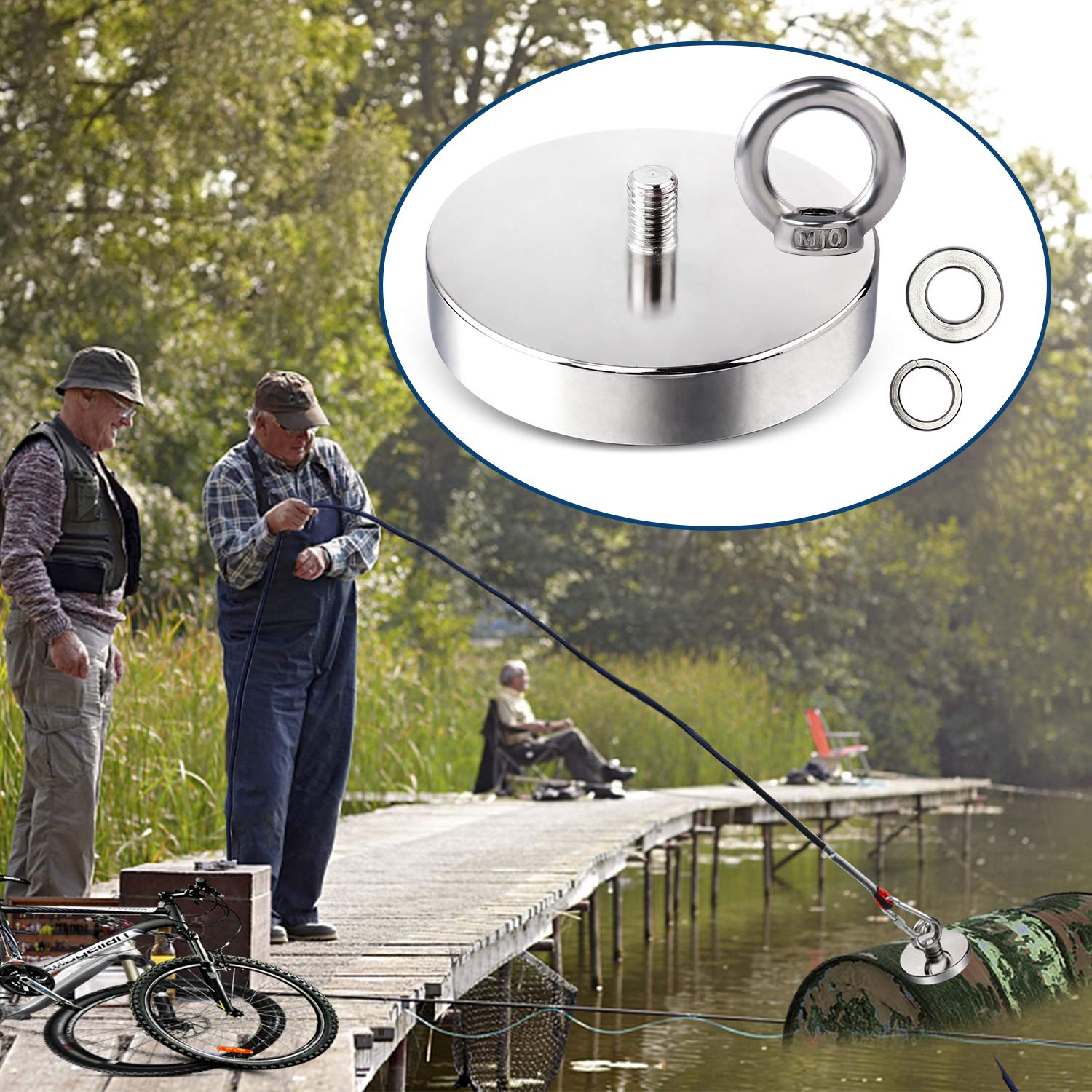 4WD Recovery Tools: Salvage 340KG Recovery Magnet Hook Countersunk Hole Eyebolt Treasure Hunting Fishing