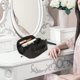 Cosmetic & Toiletry Bags: Large Travel Cosmetic Bag Portable Make up Makeup Bag Waterproof PU Leather Storage Black