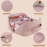 Cosmetic & Toiletry Bags: Large Travel Cosmetic Bag Portable Make up Makeup Bag Waterproof PU Leather Storage Pink