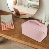 Cosmetic & Toiletry Bags: Large Travel Cosmetic Bag Portable Make up Makeup Bag Waterproof PU Leather Storage Pink
