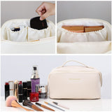 Cosmetic & Toiletry Bags: Large Travel Cosmetic Bag Portable Make up Makeup Bag Waterproof PU Leather Storage White