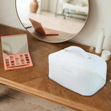 Cosmetic & Toiletry Bags: Large Travel Cosmetic Bag Portable Make up Makeup Bag Waterproof PU Leather Storage White