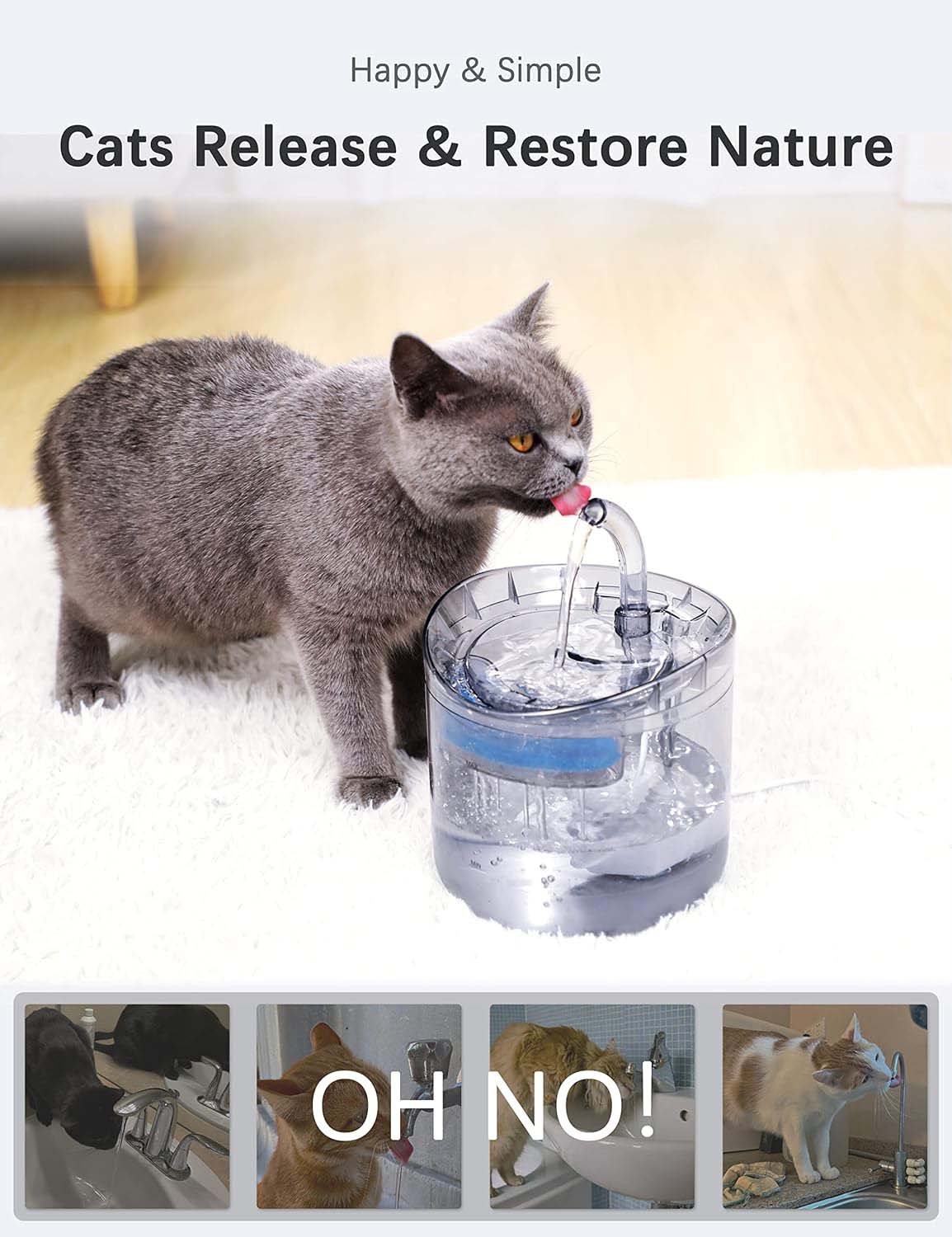 Cat Bowls, Feeders & Waterers: Cat Dog Water Fountain Pet Water Dispenser 1.8L Automatic Drinking Fountain for Cats Kitty Indoor