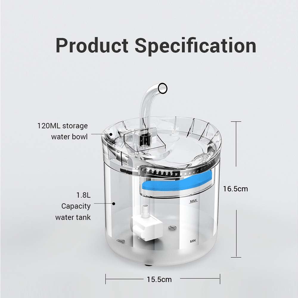 Cat Bowls, Feeders & Waterers: Cat Dog Water Fountain Pet Water Dispenser 1.8L Automatic Drinking Fountain for Cats Kitty Indoor