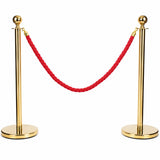 Gold Queue Barrier Stanchion Set of 2 with Red Velvet Rope Crowd Control Bollards