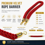 Gold Queue Barrier Stanchion Set of 2 with Red Velvet Rope Crowd Control Bollards