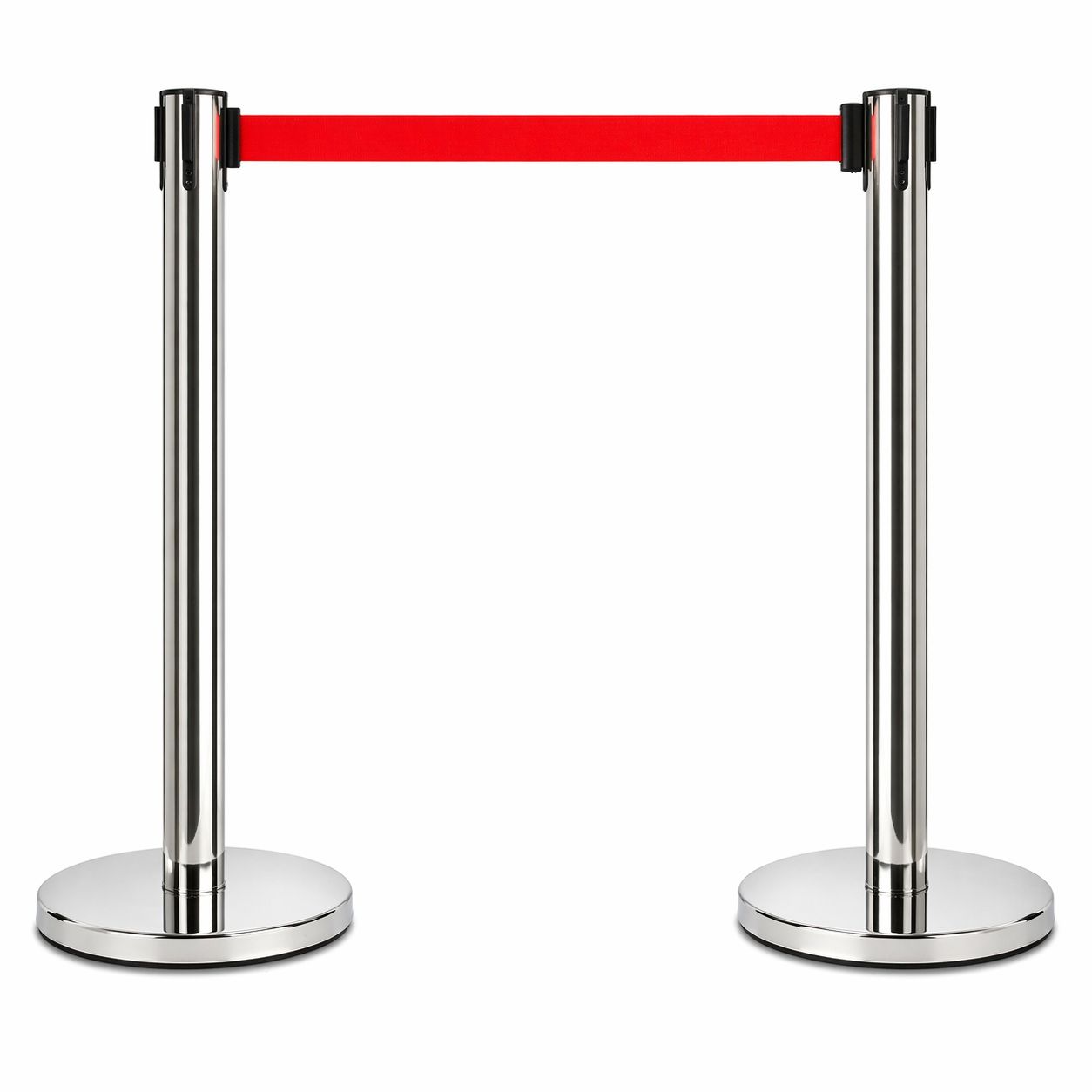 2 Pack Queue Barrier Stanchion Posts Retractable Belt Crowd Control Safety Barrier Silver Red