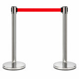 2 Pack Queue Barrier Stanchion Posts Retractable Belt Crowd Control Safety Barrier Silver Red