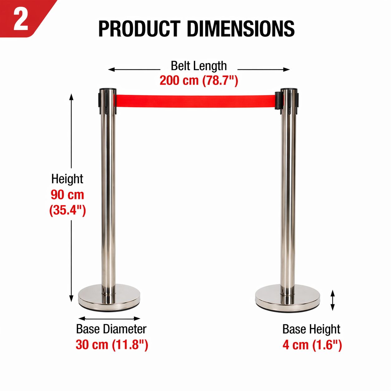 2 Pack Queue Barrier Stanchion Posts Retractable Belt Crowd Control Safety Barrier Silver Red