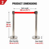 2 Pack Queue Barrier Stanchion Posts Retractable Belt Crowd Control Safety Barrier Silver Red